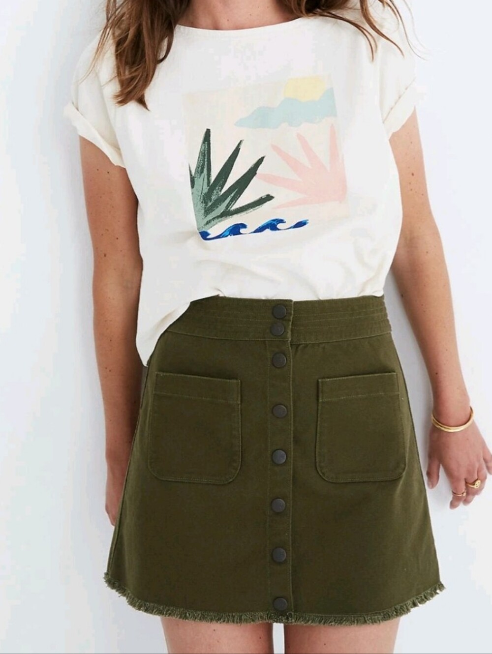 Madewell Raw Hem A-line Cotton Mini Skirt In Kale Green Size 00